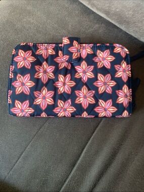 Vera Bradley Navy Wallet with Pink and Red Floral Pattern